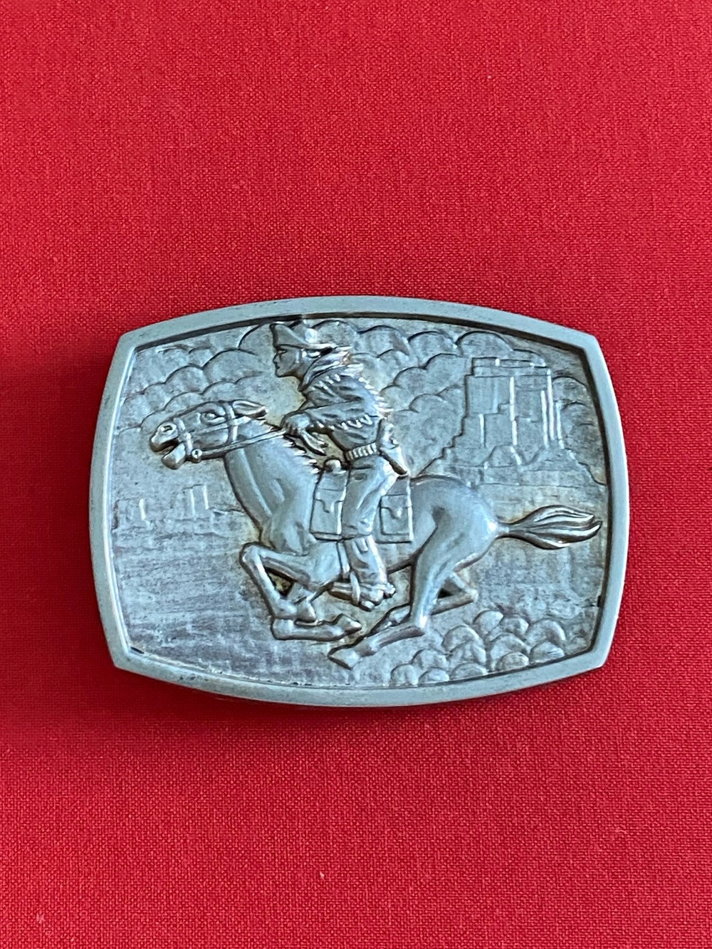 Vintage Western Horse & Rider Metal Belt Buckle - Silver Tone